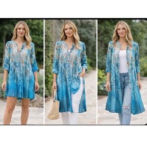 Mushkaby XL Tunic Top, Dress, Duster sheer Snakeskin Print Button Up Roll Sleeve